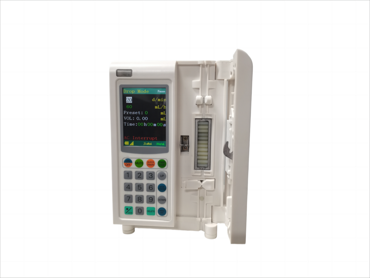 Veterinary Infusion Pump – Volume & Drip-Rate Modes, Rapid Infusion & KVO, 1–1200 mL/h, 1–400 Drops/min, Preset 0–9999 mL, Color Display & Keypad Controls