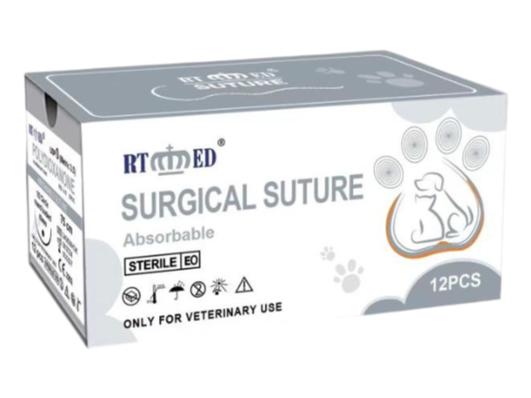 Veterinary Surgical Sutures – Polydioxanone (PDO) Monofilament, Violet, USP 0 (Metric 3.5), 75 cm – 1/2 Circle Round-Bodied Needle 36 mm – Absorbable, EO Sterile – Box of 12