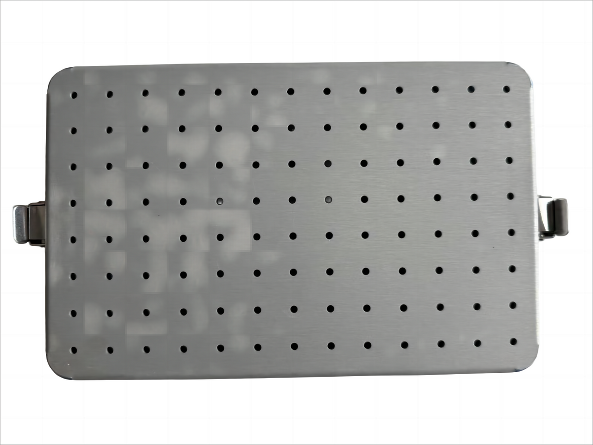Sterilizing Tray with Locking Latches & Perforated Lid – 22.5 × 14.5 × 3 cm (8.9 × 5.7 × 1.2 in), Aluminum Alloy with Silicone Pin Mat – Autoclave Compatible, Reusable