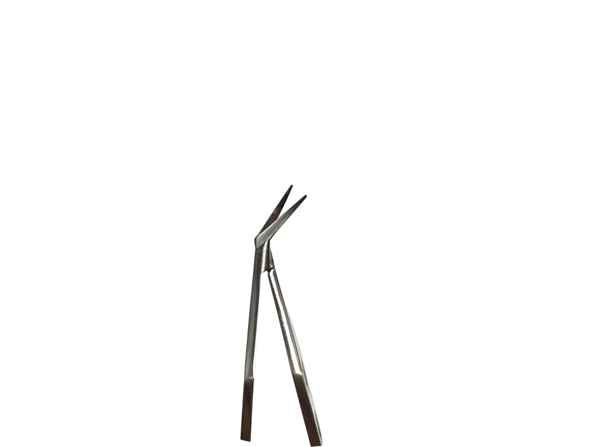 Ophthalmic Corneal Scissors, Spring-Handle, Left Angled Fine Tips, Lightweight Perforated Grip, Autoclavable Stainless Steel, Reusable