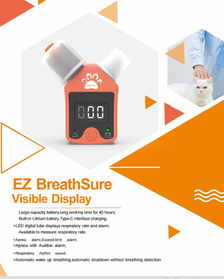 EZ BreathSure Pet Apnea Monitor – Visible Veterinary Respiratory Rate Monitor with LED Display, Apnea Alarm, Type-C Rechargeable, for Small Animals Under Anesthesia