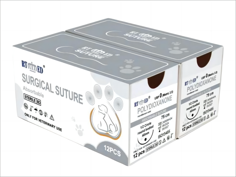 Veterinary Polydioxanone (PDO) Absorbable Sutures – USP 2/0, 75 cm, 1/2 Circle 36 mm Round-Bodied Needle – Box of 12
