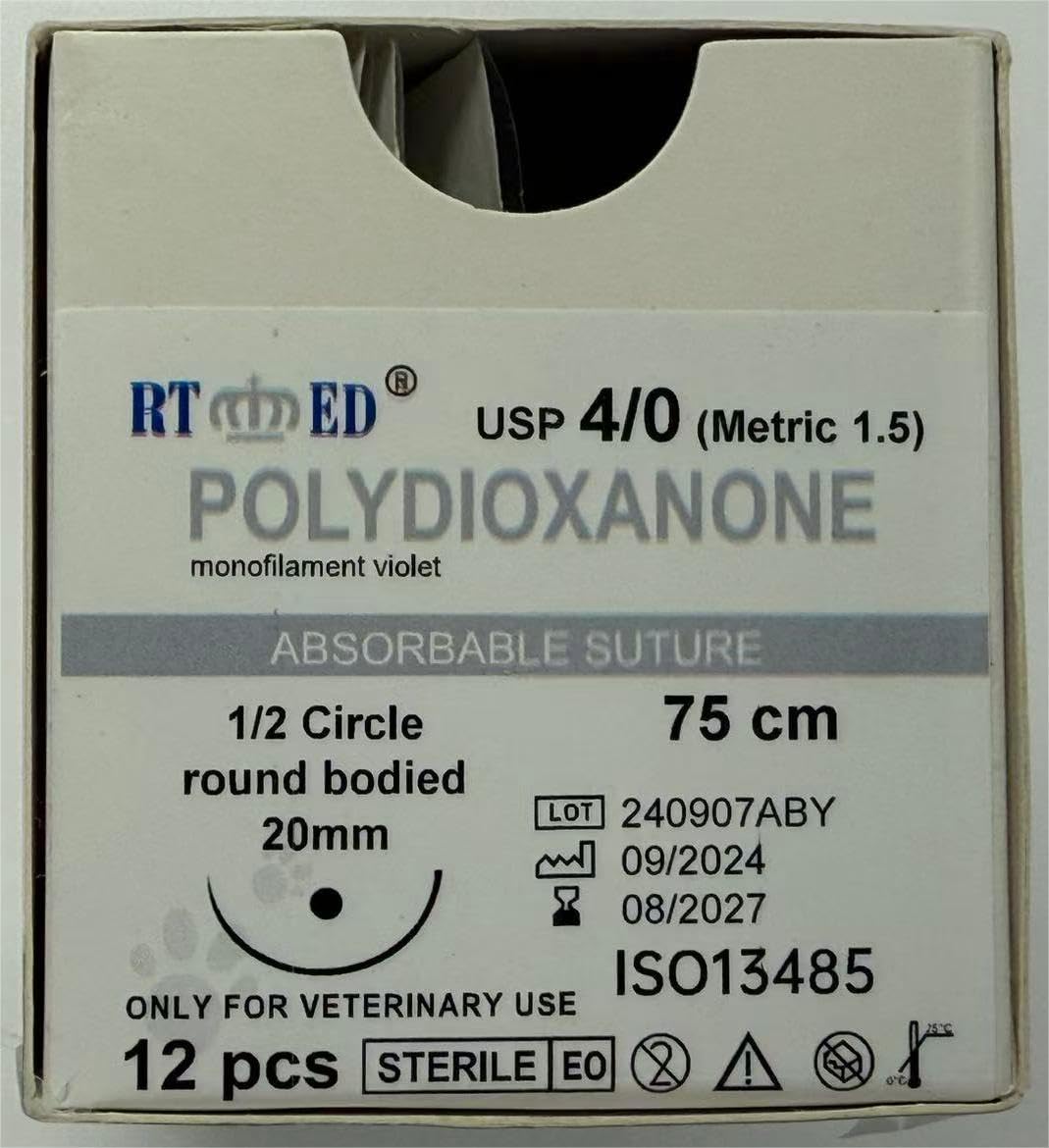 Tierärztliches resorbierbares Nahtmaterial – Polydioxanon (PDO), USP 4/0, 75 cm, 1/2 Kreis Rundkörper 20 mm