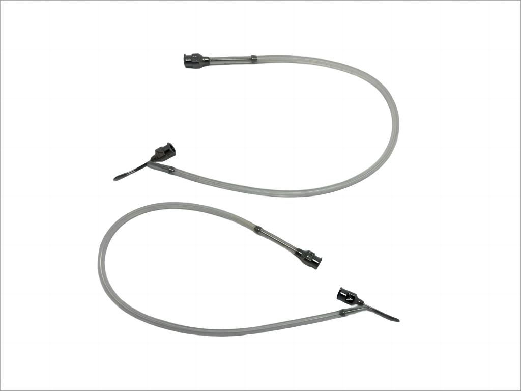 Ophthalmic Cannulas – Left or Right Curved Pointed Tips (12 Tip Styles), Stainless-Steel Tips with Silicone Tubing, Luer-Lock, Reusable/Autoclavable