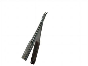 Micro Ophthalmic Needle Holder – Curved Pointed Tip or Retinal Detachment Tip, Spring-Handle, Textured Grip, Stainless Steel – Reusable/Autoclavable