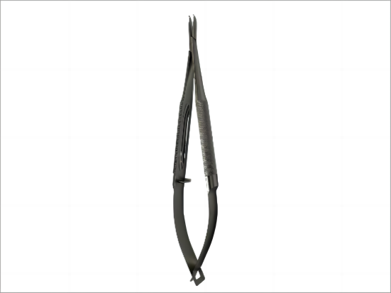 Micro Ophthalmic Needle Holder – Curved Pointed Tip or Retinal Detachment Tip, Spring-Handle, Textured Grip, Stainless Steel – Reusable/Autoclavable