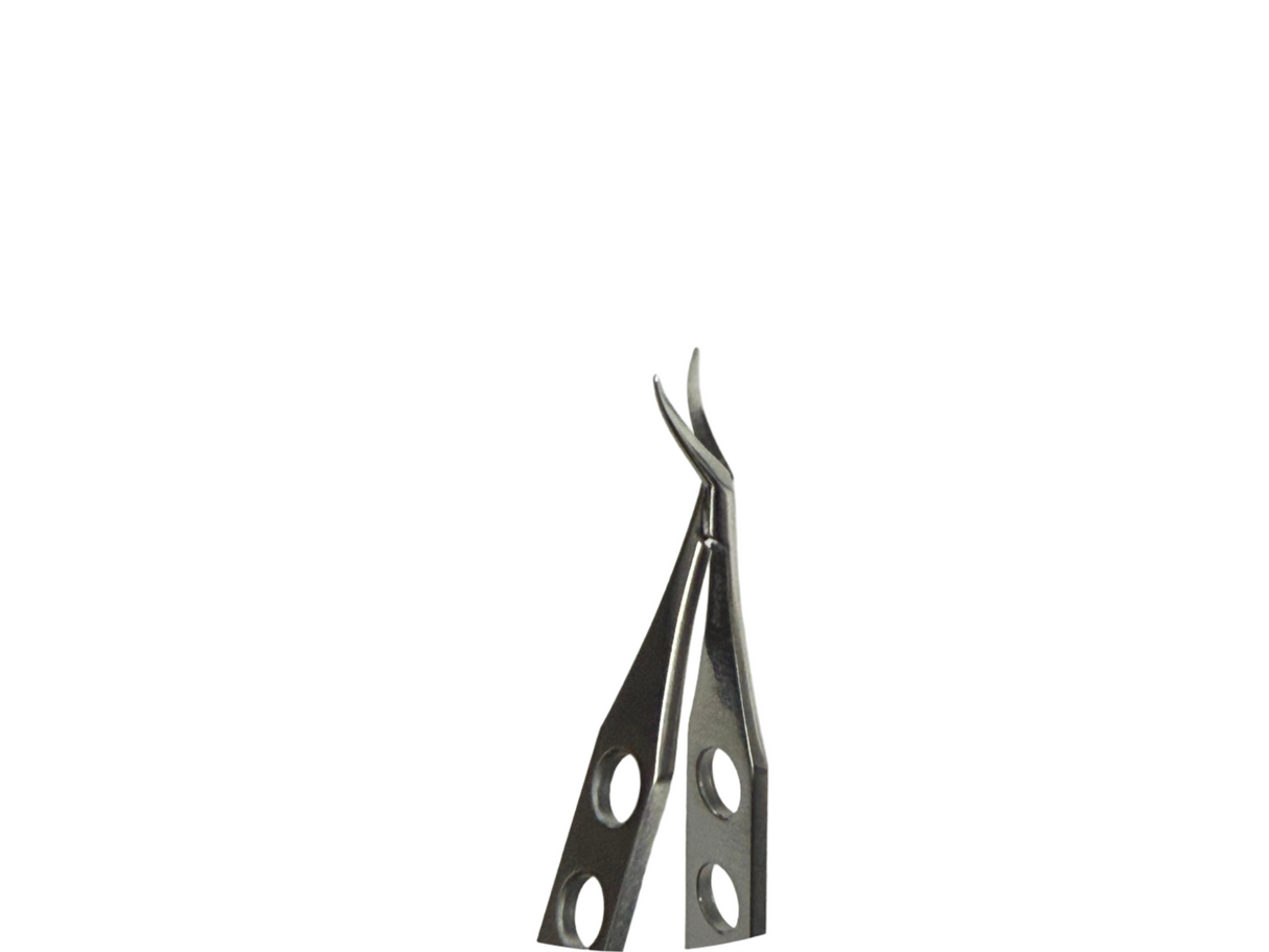 Ophthalmic Corneal Scissors, Spring-Handle, Left Angled Fine Tips, Lightweight Perforated Grip, Autoclavable Stainless Steel, Reusable