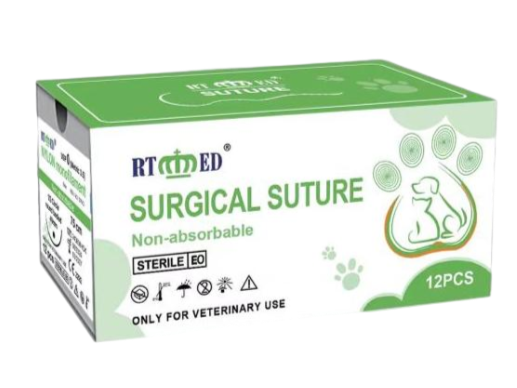 Veterinary Surgical Sutures – Nylon Monofilament, Black, USP 3/0 (Metric 2), 75 cm – 3/8 Circle Cutting Needle 24 mm – EO Sterile, Non-Absorbable – Box of 12