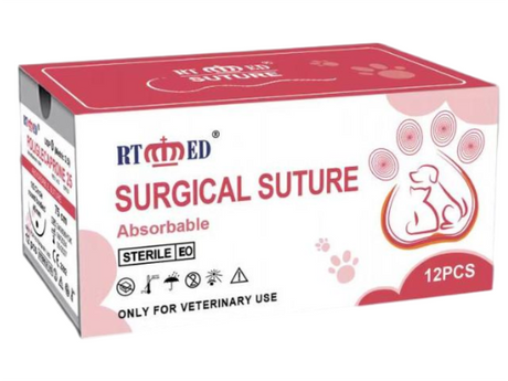 Veterinary Sutures – Poliglecaprone 25 (PGLA), USP 5/0, 75 cm – 3/8 Reverse-Cutting 16 mm Needle (Violet, Absorbable) – 12 Pack