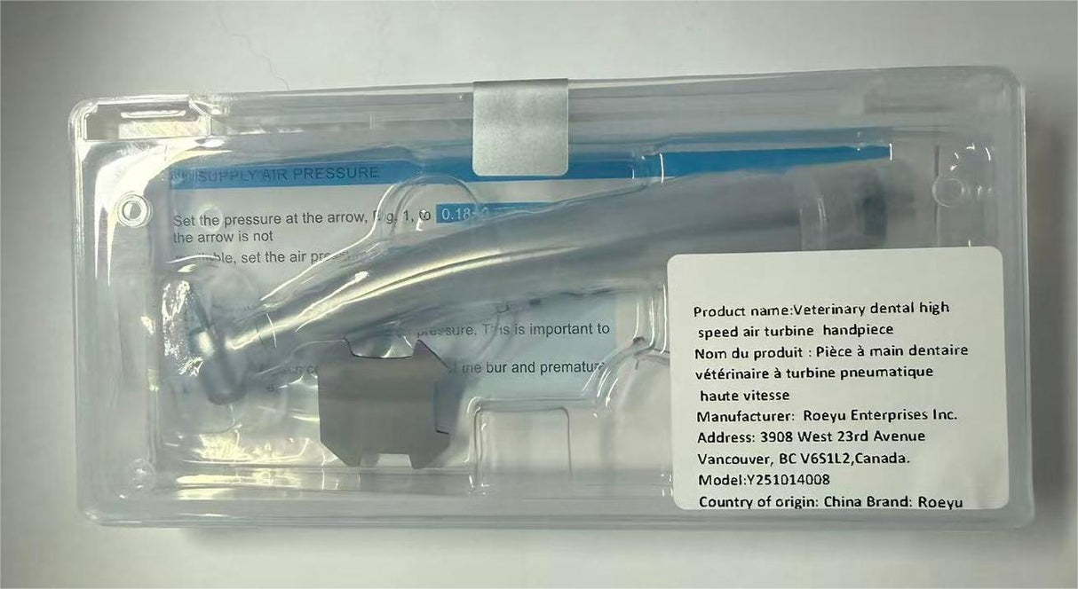 Veterinary Dental High-Speed Air Turbine Handpiece (Premium with Plastic Clamshell pad) – Push-Button Chuck, Autoclavable 135 °C, Includes Spare Turbine Cartridge – for Veterinary Use Only