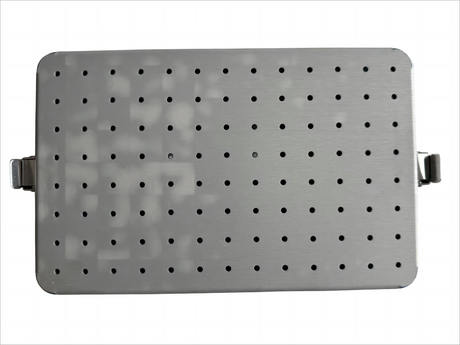 Sterilizing Tray with Locking Latches & Perforated Lid – 22.5 × 14.5 × 3 cm (8.9 × 5.7 × 1.2 in), Aluminum Alloy with Silicone Pin Mat – Autoclave Compatible, Reusable