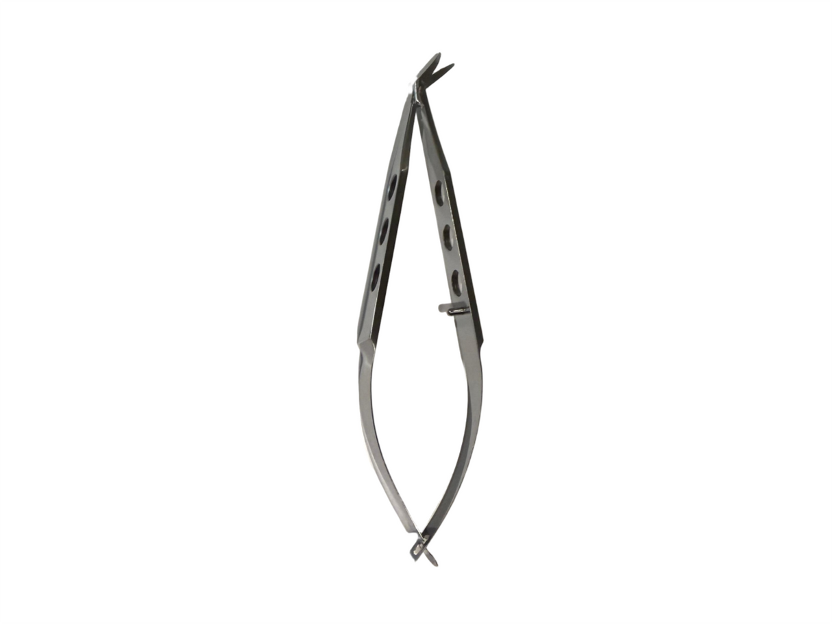 Ophthalmic Corneal Scissors, Spring-Handle, Left Angled Fine Tips, Lightweight Perforated Grip, Autoclavable Stainless Steel, Reusable